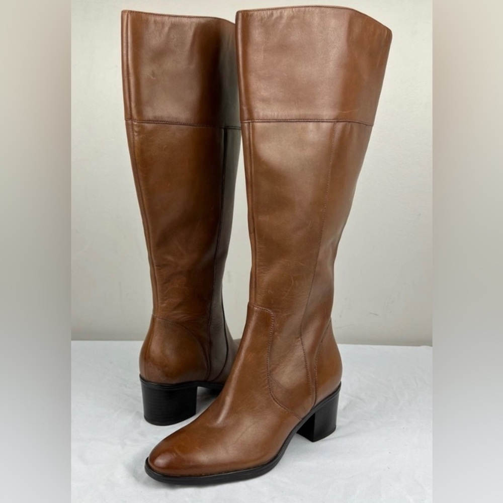 NWOB Naturalizer Harbor Leather Riding Boots Brown Sz 6-WC Wide Calf Low Heel
